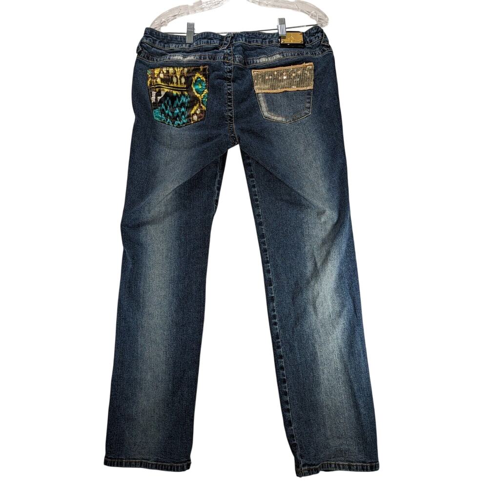 Baby Phat Jeans Straight Gold Sequin Pocket Womens 15 33x29 Dark Wash Denim Y2K